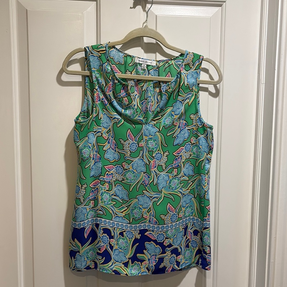 Green and Blue Floral Tank Top Blouse
